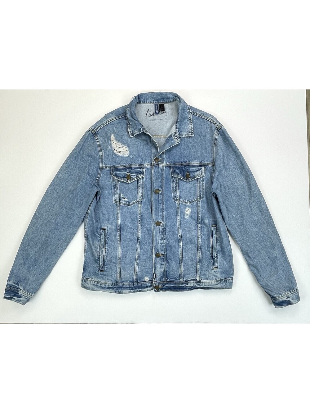 Nicki Minaj x H&M Divided Limited Edition Denim Jacket Distressed XL Rap Hip Hop - Picture 2 of 7